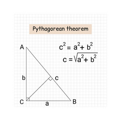 pythagorean theorem on notebook sheet in cage vector image