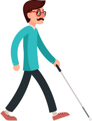 blind man stick disabled confident gait walking vector