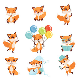 Cheerful Red Foxes - Diverse Emotions Vector Image