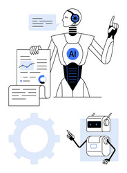 futuristic robot with ai graphs charts speech vector image