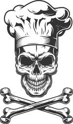 Vintage Skull with Chef's Hat Vector Image