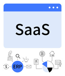 saas concept with erp and process workflow icons vector image