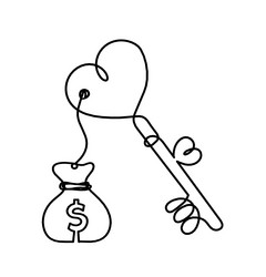 abstract heart-key with dollar as continuous line vector image