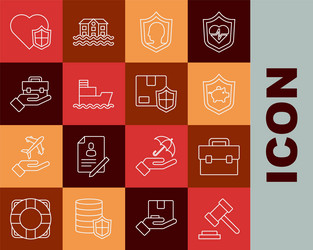 set line judge gavel briefcase piggy bank vector image