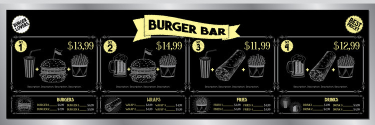 burger bar menu template - price list banner sets vector image