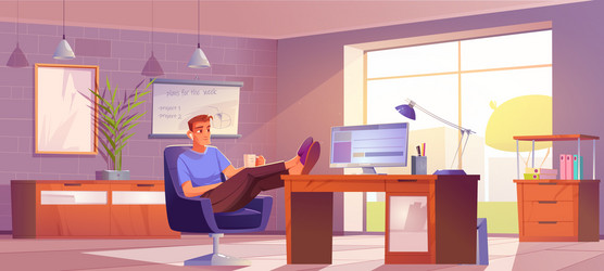 Freelancer at home office relaxed man workplace vector