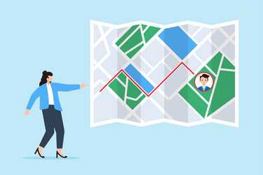 recruiter navigating map with candidate profiles vector image