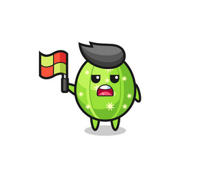 cactus character as line judge putting flag up vector image