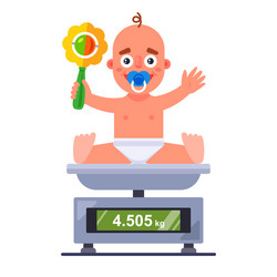 weighing a small child on scale in hospital vector