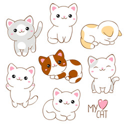 Kawaii Cat Collection - Cute Kitties Vector Image
