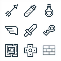 Video game elements line icons linear set quality vector