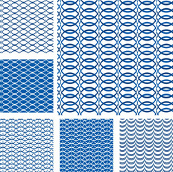 set of seamless patterns - blue waves and grids vector