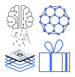 ai brain blockchain network chip layers vector image