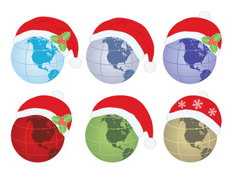 Globes with santa claus hat vector