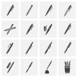 Pens related icons set on background for graphic vector