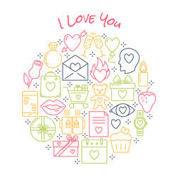 Valentine day round concept with love icons vector