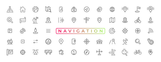 Navigation location gps elements - thin line web vector