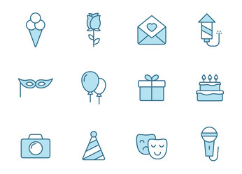 Party line icons in two colors isolated vector