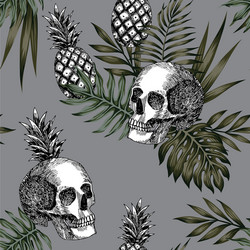 Skull Pineapple Tropical Pattern Vector Image