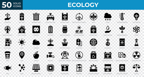 set of 50 ecology web icons in solid style vector image
