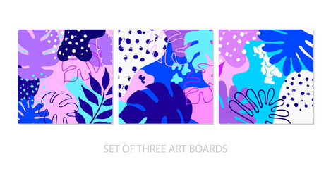 set three square card with abstract shapes vector image
