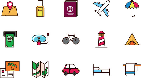 Tourism vacations travel related icons set vector