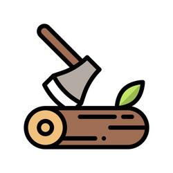 axe stuck in a log icon thanksgiving related vector image
