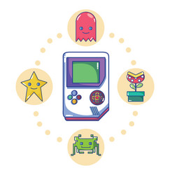 retro videogame console with characters vector