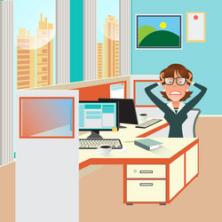 stressed businesswoman in office work place vector