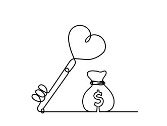 abstract heart-key with dollar as continuous line vector image