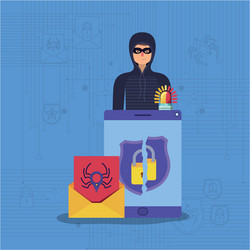 cyber security with tablet and hacker vector image