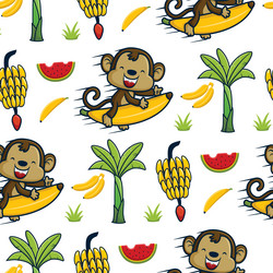 seamless pattern of monkey riding with banana vector