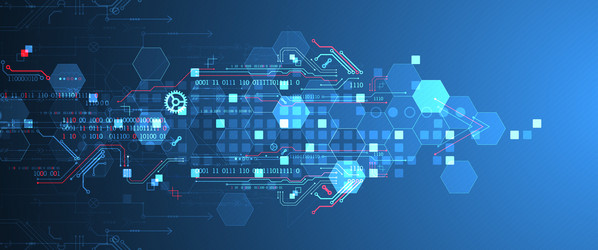 abstract circuit board and hexagons on gradient vector image