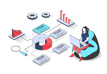 data analysis 3d isometric concept with isometry vector image