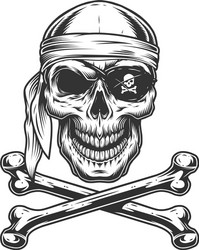 Monochrome Pirate Skull with Bandana Vector Image
