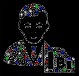 bright mesh wire frame bitcoin trader with flash vector image