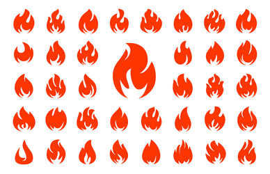 fire flames set icons red hot bonfire vector