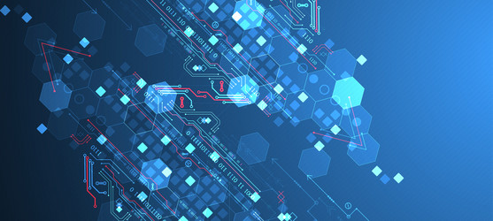 abstract circuit board and hexagons on gradient vector image