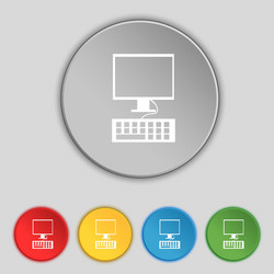 computer monitor and keyboard icon set colourful vector image