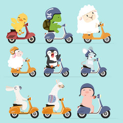 Cute Animals Riding Scooters Vector Image