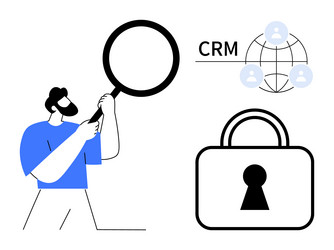 man with magnifying glass analyzing crm system vector image