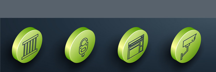set isometric prison window lock and key website vector image