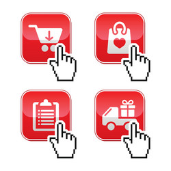 shopping buttons set with cursor hand icon vector image