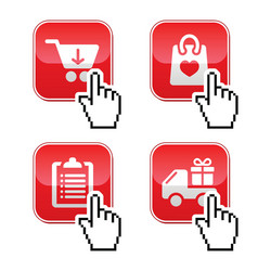 shopping buttons set with cursor hand icon vector