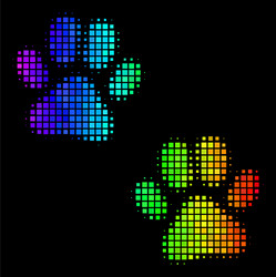 Spectral colored pixel paw footprints icon vector