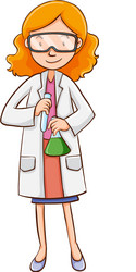 Female scientist holding flasks vector