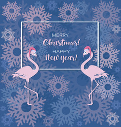 Pink flamingo merry christmas and happy new year vector