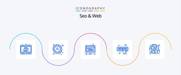 Seo and web blue 5 icon pack including globe vector