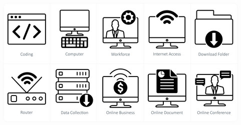 a set of 10 business and office icons as coding vector image