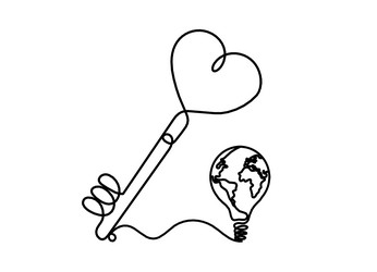 abstract heart-key with light bulb as continuous vector image